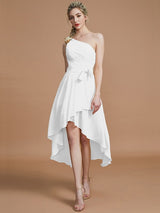 A-Line Charming One Shoulder Sleeveless Layers Asymmetrical Chiffon Bridesmaid Dresses