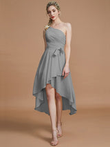 A-Line Charming One Shoulder Sleeveless Layers Asymmetrical Chiffon Bridesmaid Dresses