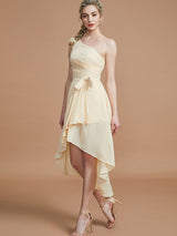 A-Line Charming One Shoulder Sleeveless Layers Asymmetrical Chiffon Bridesmaid Dresses