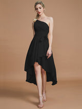 A-Line Charming One Shoulder Sleeveless Layers Asymmetrical Chiffon Bridesmaid Dresses