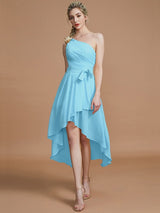 A-Line Charming One Shoulder Sleeveless Layers Asymmetrical Chiffon Bridesmaid Dresses