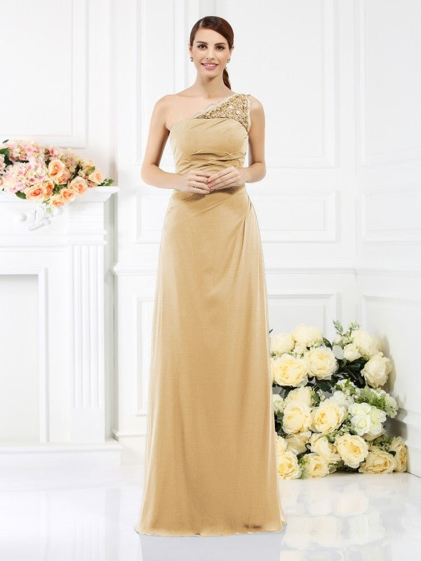 Charming One Shoulder Sleeveless Long Satin Bridesmaid Dresses