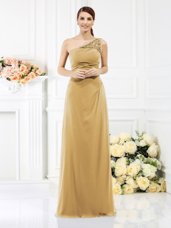 Charming One Shoulder Sleeveless Long Satin Bridesmaid Dresses