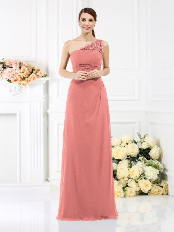 Charming One Shoulder Sleeveless Long Satin Bridesmaid Dresses