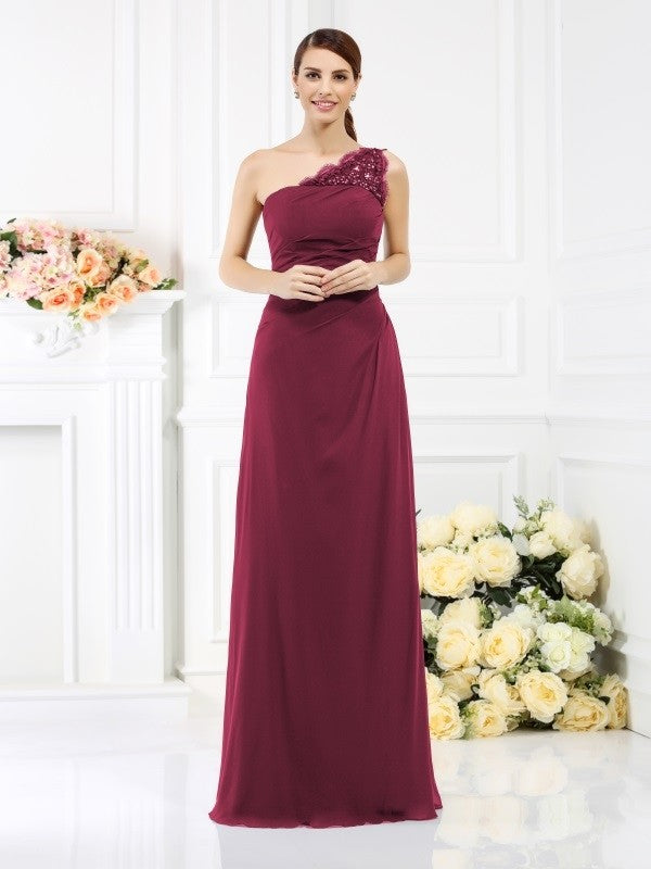 Charming One Shoulder Sleeveless Long Satin Bridesmaid Dresses