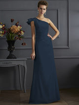 Charming One Shoulder Sleeveless Pleats Long Elastic Woven Satin Bridesmaid Dresses