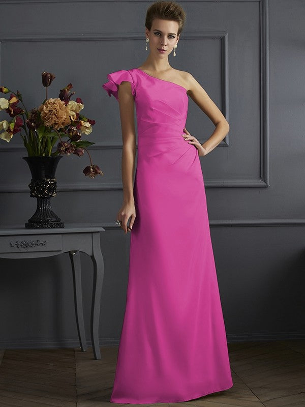 Charming One Shoulder Sleeveless Pleats Long Elastic Woven Satin Bridesmaid Dresses