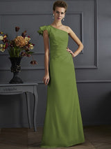 Charming One Shoulder Sleeveless Pleats Long Elastic Woven Satin Bridesmaid Dresses