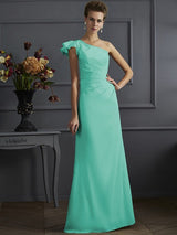 Charming One Shoulder Sleeveless Pleats Long Elastic Woven Satin Bridesmaid Dresses