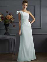 Charming One Shoulder Sleeveless Pleats Long Elastic Woven Satin Bridesmaid Dresses