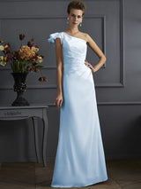 Charming One Shoulder Sleeveless Pleats Long Elastic Woven Satin Bridesmaid Dresses