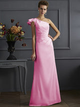 Charming One Shoulder Sleeveless Pleats Long Elastic Woven Satin Bridesmaid Dresses