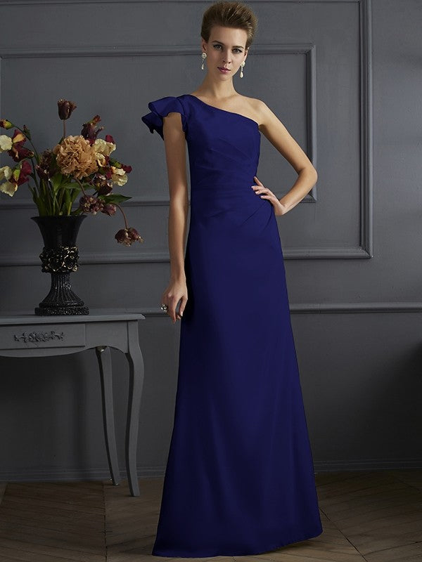 Charming One Shoulder Sleeveless Pleats Long Elastic Woven Satin Bridesmaid Dresses