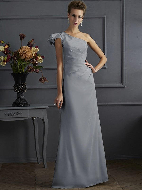 Charming One Shoulder Sleeveless Pleats Long Elastic Woven Satin Bridesmaid Dresses