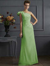 Charming One Shoulder Sleeveless Pleats Long Elastic Woven Satin Bridesmaid Dresses