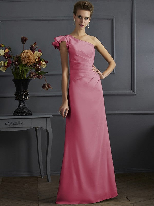 Charming One Shoulder Sleeveless Pleats Long Elastic Woven Satin Bridesmaid Dresses