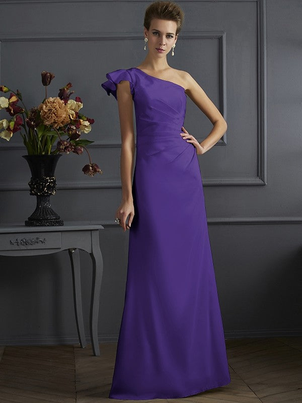 Charming One Shoulder Sleeveless Pleats Long Elastic Woven Satin Bridesmaid Dresses