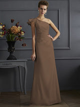 Charming One Shoulder Sleeveless Pleats Long Elastic Woven Satin Bridesmaid Dresses