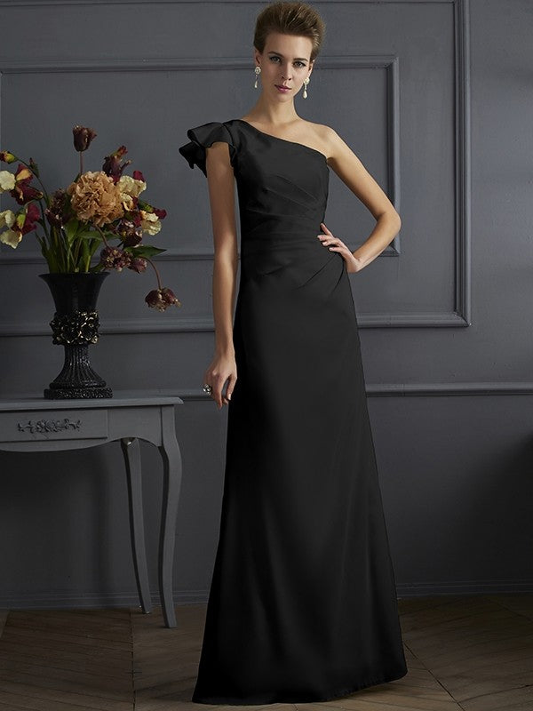 Charming One Shoulder Sleeveless Pleats Long Elastic Woven Satin Bridesmaid Dresses