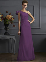 Charming One Shoulder Sleeveless Pleats Long Elastic Woven Satin Bridesmaid Dresses