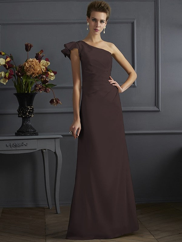 Charming One Shoulder Sleeveless Pleats Long Elastic Woven Satin Bridesmaid Dresses