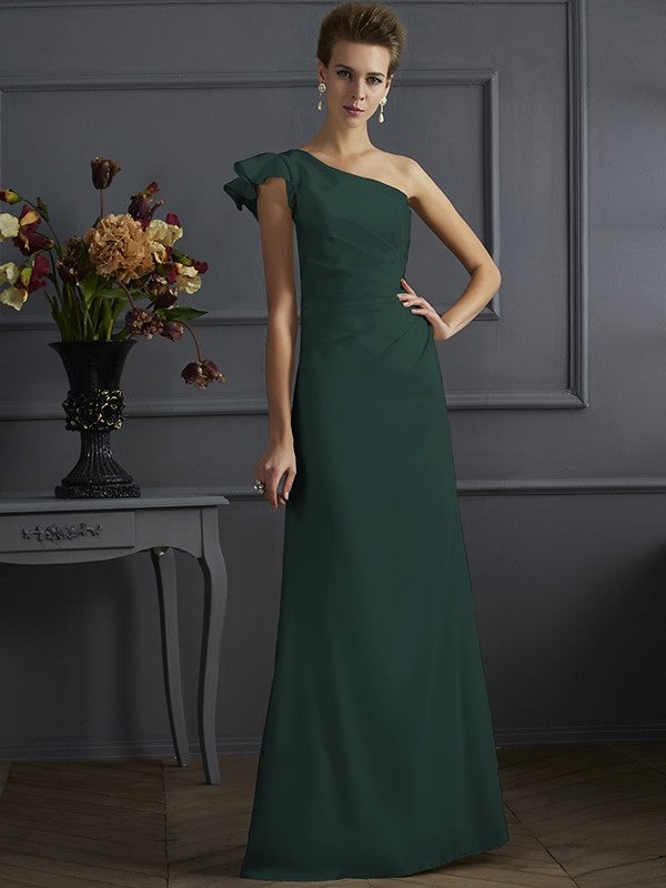 Charming One Shoulder Sleeveless Pleats Long Elastic Woven Satin Bridesmaid Dresses