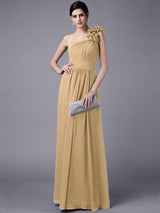 Charming One Shoulder Sleeveless Pleats Long Chiffon Bridesmaid Dresses