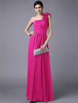 Charming One Shoulder Sleeveless Pleats Long Chiffon Bridesmaid Dresses