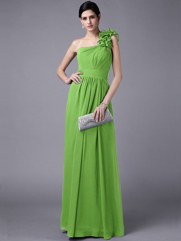 Charming One Shoulder Sleeveless Pleats Long Chiffon Bridesmaid Dresses