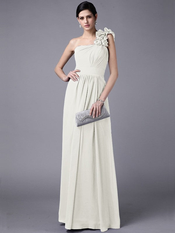 Charming One Shoulder Sleeveless Pleats Long Chiffon Bridesmaid Dresses