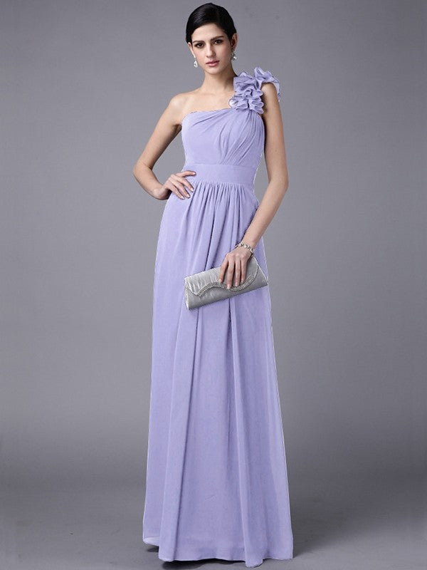 Charming One Shoulder Sleeveless Pleats Long Chiffon Bridesmaid Dresses