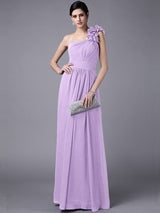 Charming One Shoulder Sleeveless Pleats Long Chiffon Bridesmaid Dresses