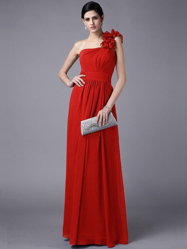 Charming One Shoulder Sleeveless Pleats Long Chiffon Bridesmaid Dresses