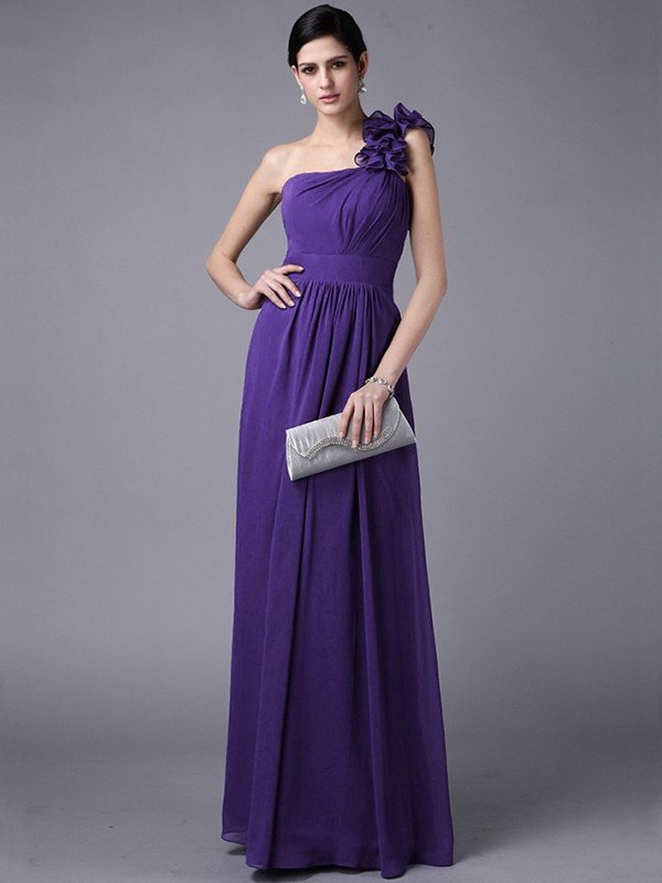 Charming One Shoulder Sleeveless Pleats Long Chiffon Bridesmaid Dresses