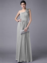 Charming One Shoulder Sleeveless Pleats Long Chiffon Bridesmaid Dresses