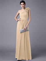 Charming One Shoulder Sleeveless Pleats Long Chiffon Bridesmaid Dresses