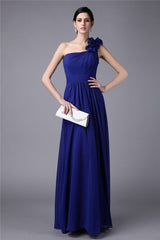 Classy Sleeveless One Shoulders Pleats Long Chiffon Bridesmaid Dresses