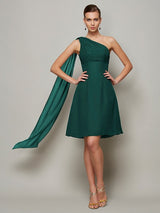 A-Line Charming One Shoulder Sleeveless Pleats Short Chiffon Bridesmaid Dresses