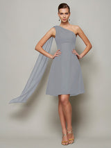 A-Line Charming One Shoulder Sleeveless Pleats Short Chiffon Bridesmaid Dresses