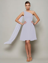 A-Line Charming One Shoulder Sleeveless Pleats Short Chiffon Bridesmaid Dresses