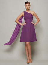 A-Line Charming One Shoulder Sleeveless Pleats Short Chiffon Bridesmaid Dresses