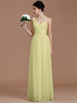 A-Line Charming One Shoulder Sleeveless Ruched Chiffon Bridesmaid Dresses