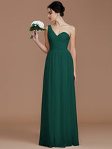 A-Line Charming One Shoulder Sleeveless Ruched Chiffon Bridesmaid Dresses