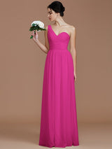 A-Line Charming One Shoulder Sleeveless Ruched Chiffon Bridesmaid Dresses