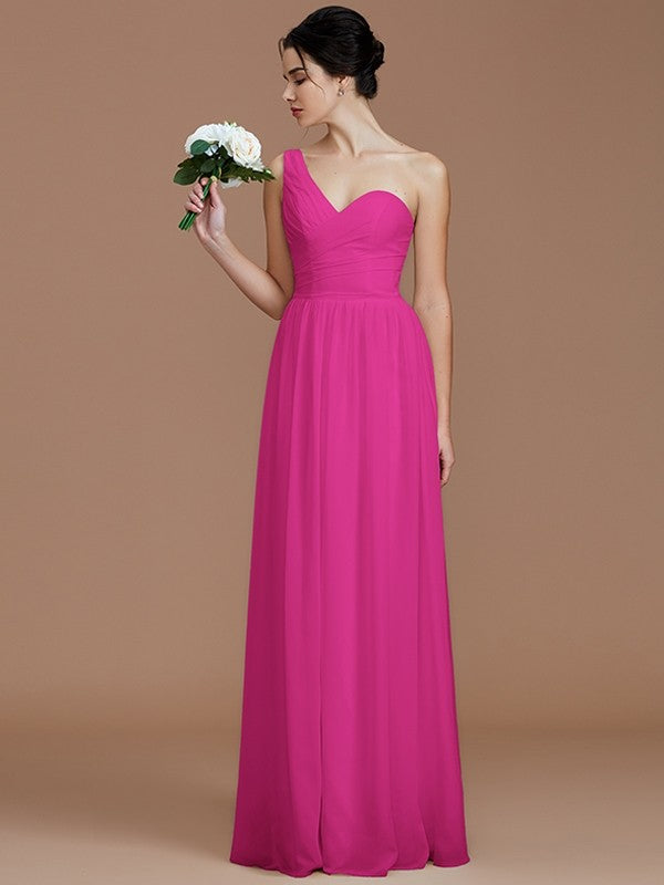 A-Line Charming One Shoulder Sleeveless Ruched Chiffon Bridesmaid Dresses