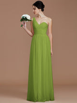 A-Line Charming One Shoulder Sleeveless Ruched Chiffon Bridesmaid Dresses