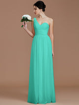 A-Line Charming One Shoulder Sleeveless Ruched Chiffon Bridesmaid Dresses