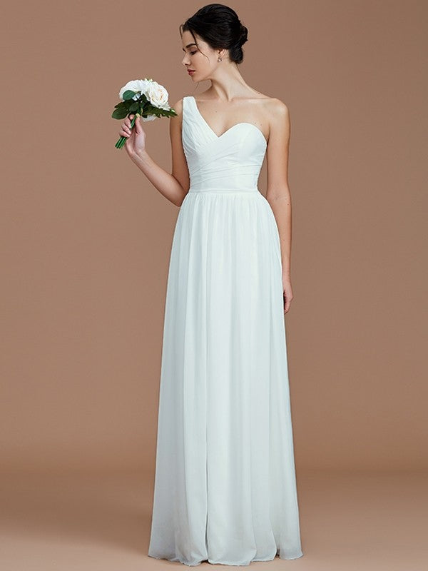 A-Line Charming One Shoulder Sleeveless Ruched Chiffon Bridesmaid Dresses