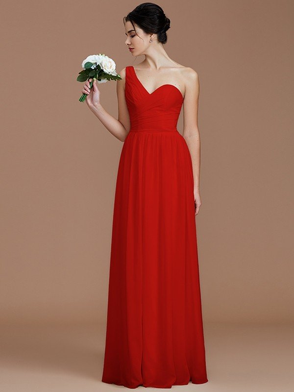 A-Line Charming One Shoulder Sleeveless Ruched Chiffon Bridesmaid Dresses