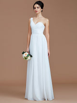 A-Line Charming One Shoulder Sleeveless Ruched Chiffon Bridesmaid Dresses